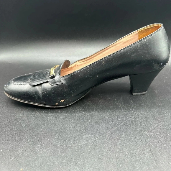 Vintage Gucci Leather Black Heels Loafers 40.5 - Picture 9 of 13